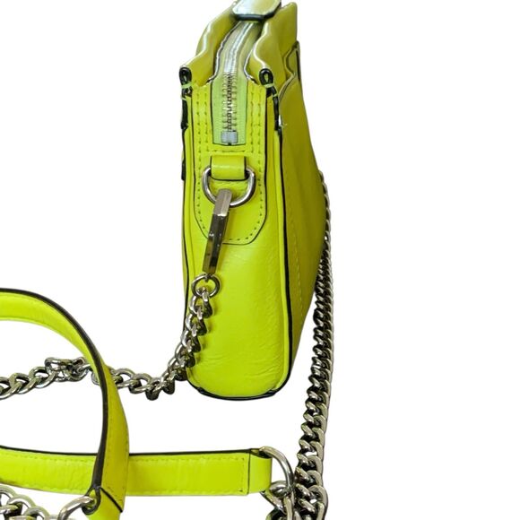 Rebecca Minkoff Leather Crossbody Bag Clutch  Zip Up Neon Yellow Silver Curblink - Picture 8 of 15